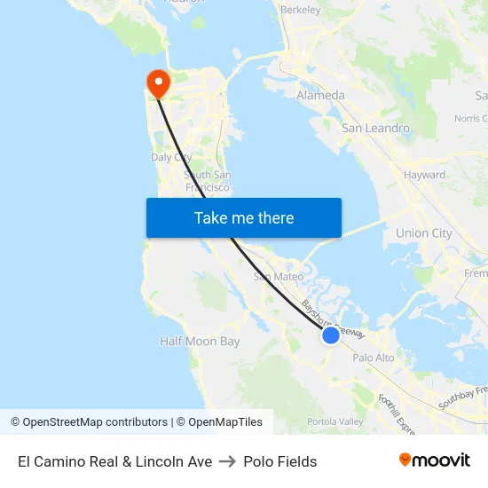 El Camino Real & Lincoln Ave to Polo Fields map