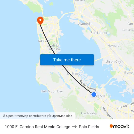 1000 El Camino Real-Menlo College to Polo Fields map