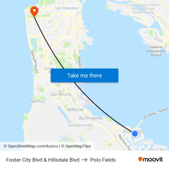 Foster City Blvd & Hillsdale Blvd to Polo Fields map