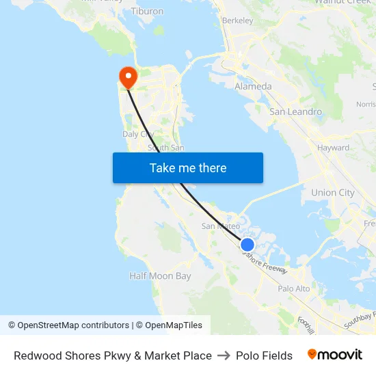 Redwood Shores Pkwy & Market Place to Polo Fields map