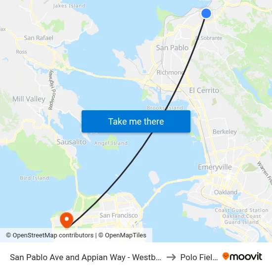 San Pablo Ave and Appian Way - Westbound to Polo Fields map