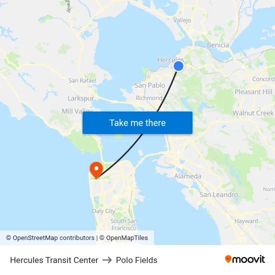 Hercules Transit Center to Polo Fields map
