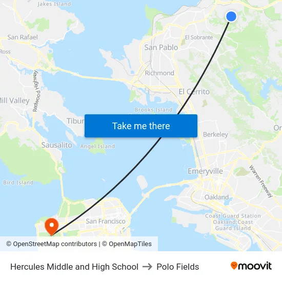 Hercules Middle and High School to Polo Fields map