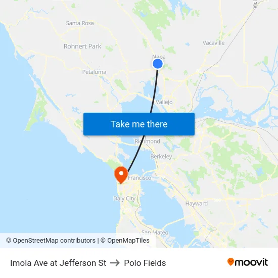 Imola Ave at Jefferson St to Polo Fields map