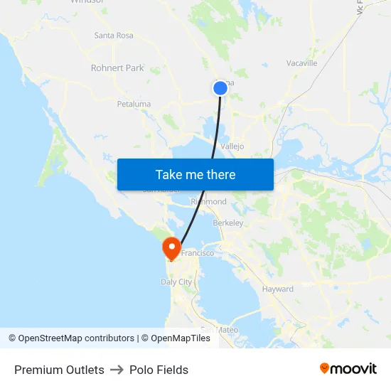 Premium Outlets to Polo Fields map