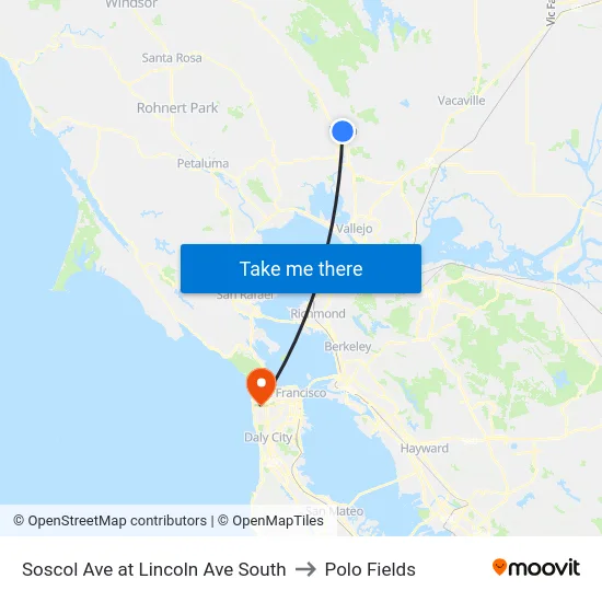 Soscol Ave at Lincoln Ave South to Polo Fields map