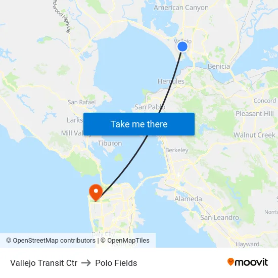 Vallejo Transit Ctr to Polo Fields map