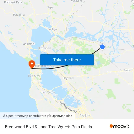 Brentwood Blvd & Lone Tree Wy to Polo Fields map