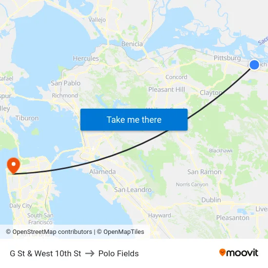 G St & West 10th St to Polo Fields map
