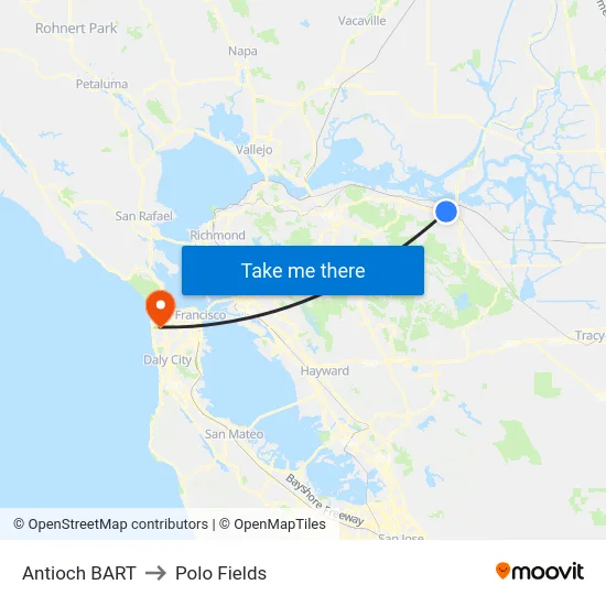 Antioch BART to Polo Fields map