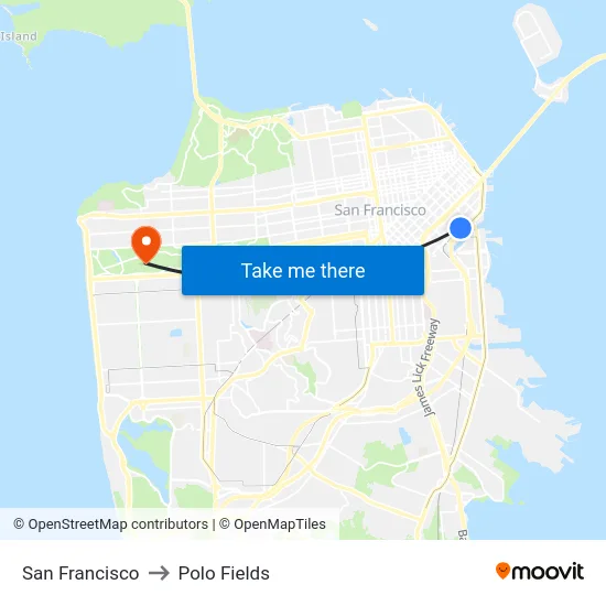 San Francisco to Polo Fields map