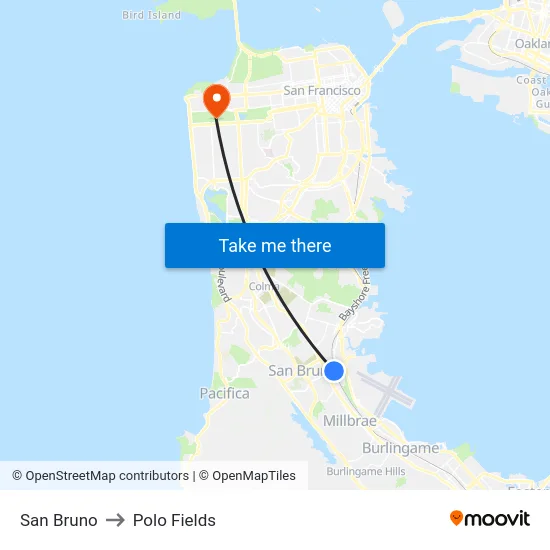 San Bruno to Polo Fields map