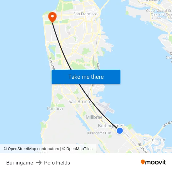 Burlingame to Polo Fields map