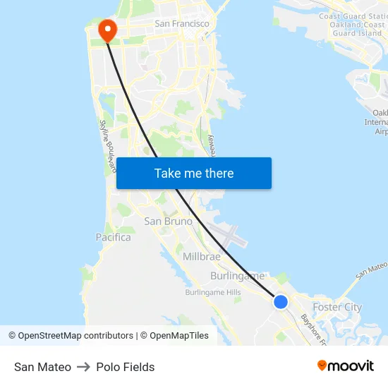 San Mateo to Polo Fields map