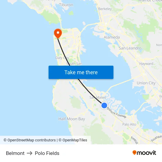 Belmont to Polo Fields map