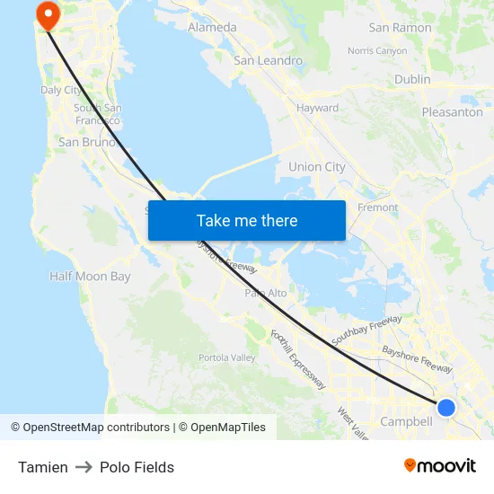 Tamien to Polo Fields map