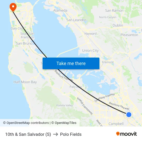 10th & San Salvador (S) to Polo Fields map