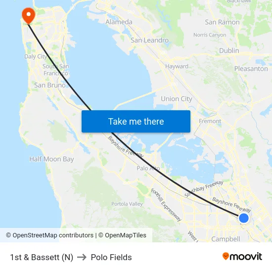 1st & Bassett (N) to Polo Fields map