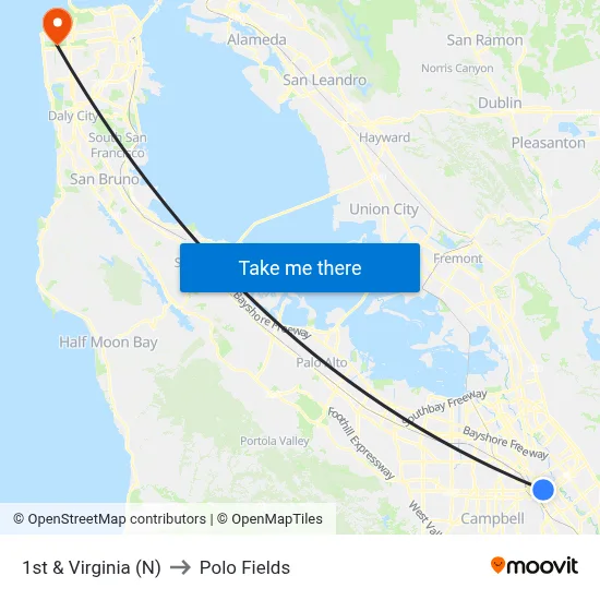 1st & Virginia (N) to Polo Fields map