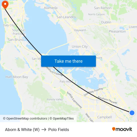 Aborn & White (W) to Polo Fields map