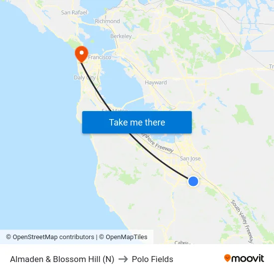 Almaden & Blossom Hill (N) to Polo Fields map
