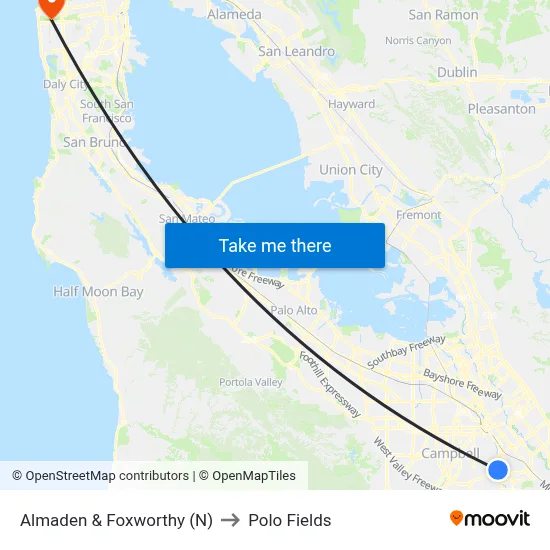Almaden & Foxworthy (N) to Polo Fields map
