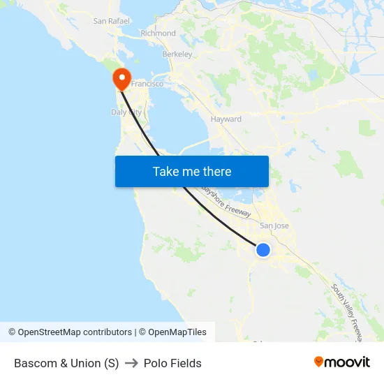 Bascom & Union (S) to Polo Fields map