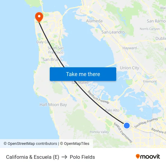 California & Escuela (E) to Polo Fields map
