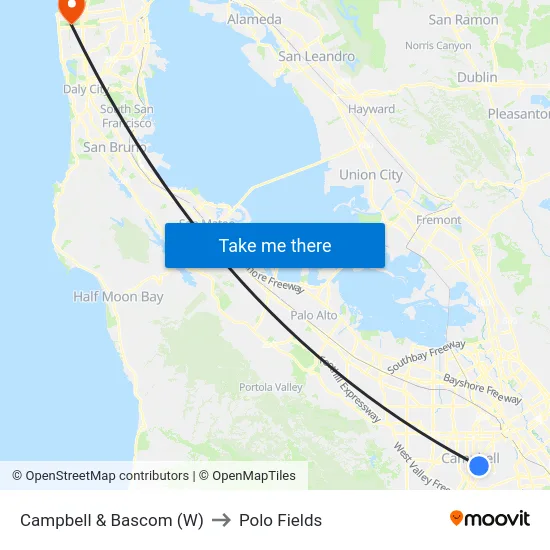 Campbell & Bascom (W) to Polo Fields map