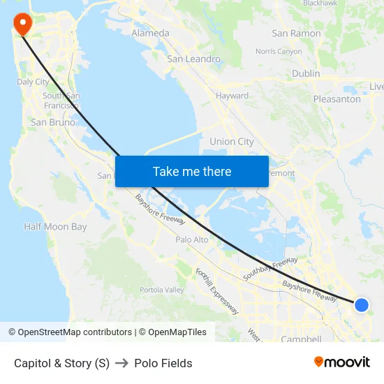 Capitol & Story (S) to Polo Fields map