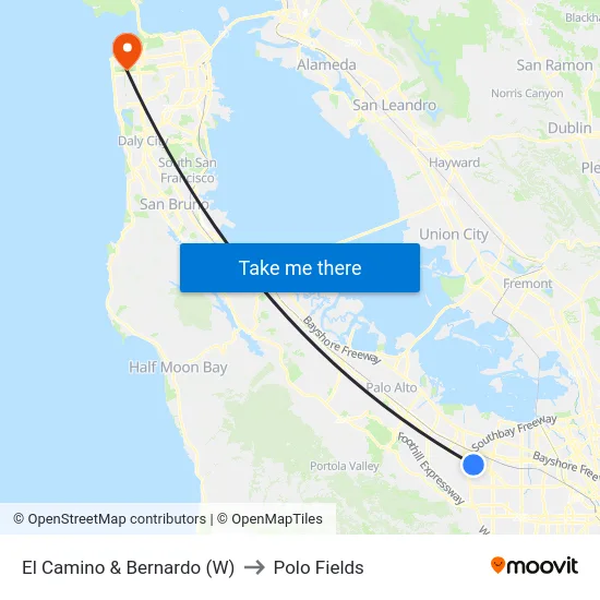 El Camino & Bernardo (W) to Polo Fields map