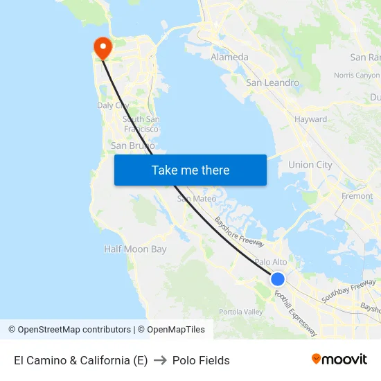 El Camino & California (E) to Polo Fields map