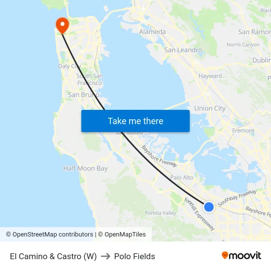 El Camino & Castro (W) to Polo Fields map
