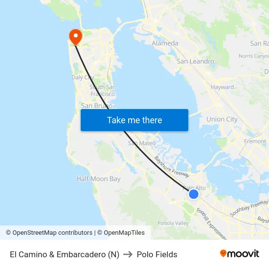 El Camino & Embarcadero (N) to Polo Fields map