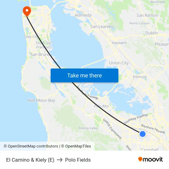 El Camino & Kiely (E) to Polo Fields map