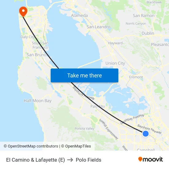 El Camino & Lafayette (E) to Polo Fields map