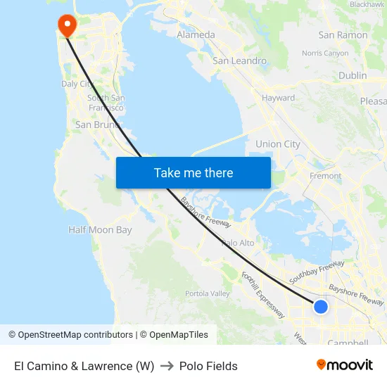 El Camino & Lawrence (W) to Polo Fields map