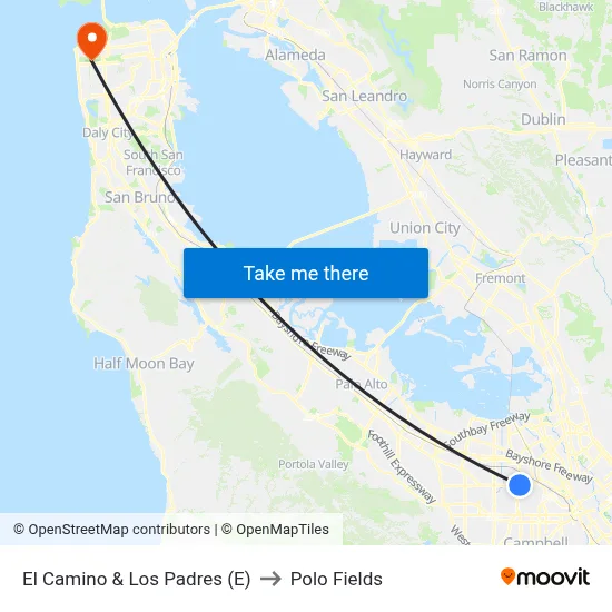 El Camino & Los Padres (E) to Polo Fields map