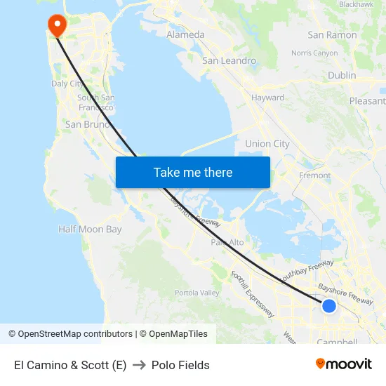 El Camino & Scott (E) to Polo Fields map