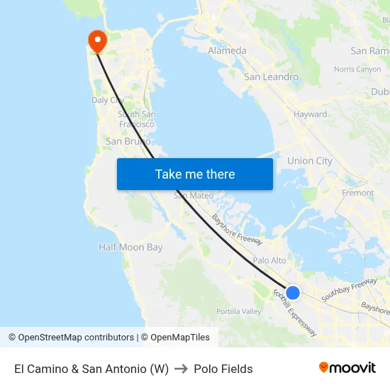 El Camino & San Antonio (W) to Polo Fields map