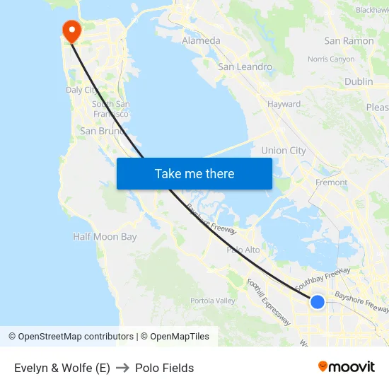 Evelyn & Wolfe (E) to Polo Fields map