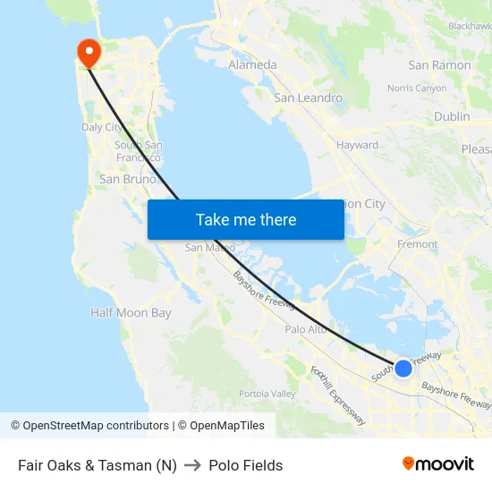 Fair Oaks & Tasman (N) to Polo Fields map