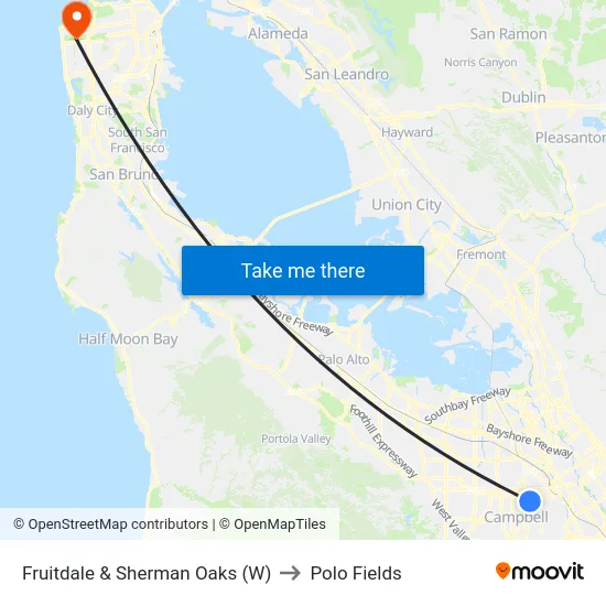 Fruitdale & Sherman Oaks (W) to Polo Fields map