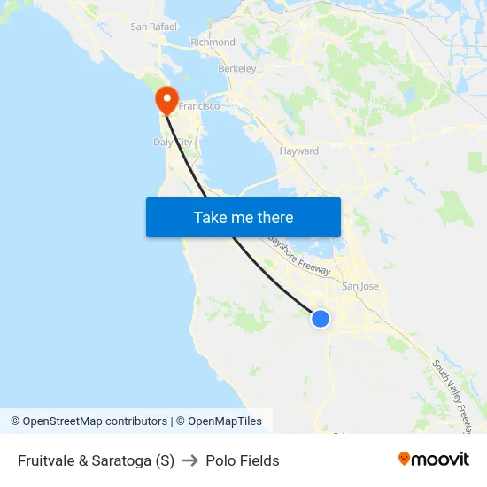 Fruitvale & Saratoga (S) to Polo Fields map