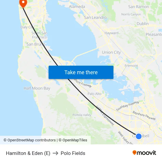 Hamilton & Eden (E) to Polo Fields map