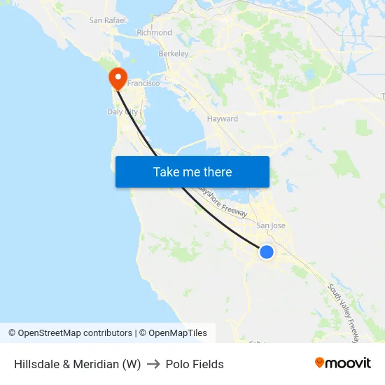 Hillsdale & Meridian (W) to Polo Fields map
