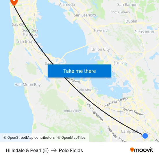 Hillsdale & Pearl (E) to Polo Fields map
