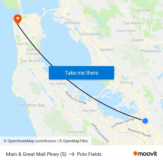 Main & Great Mall Pkwy (S) to Polo Fields map