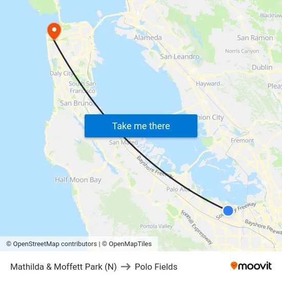 Mathilda & Moffett Park (N) to Polo Fields map