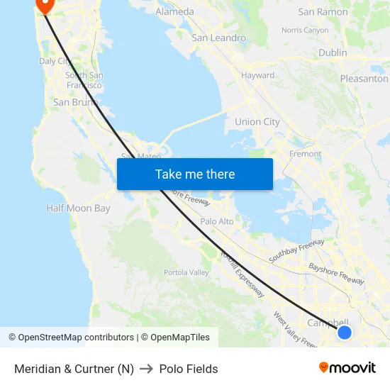 Meridian & Curtner (N) to Polo Fields map